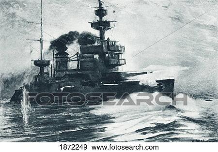 Stock Photo - The French Battleship Gaulois, One Of The Dardanelles Fleet, In Action During The First World War. From The Illustrated War News Published 1915. Fotosearch