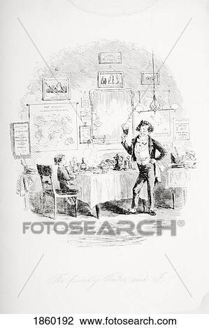 Stock Image - The Friendly Waiter And I. Illustration From The Charles Dickens Novel David Copperfield By H. K. Browne Known As Phiz. Fotosearch