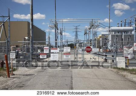 Stock Image - The Front Gate Of Electric Power Generating Station; Ontario Canada. Fotosearch