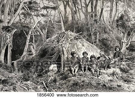 Stock Image - The Fuegians And Their Wigwams Tierra Del Fuego From The Book Journal Of Researches By Charles Darwin Also Known As Darwin's Journal Of A Voyage Around The World Published 1890. Fotosearch