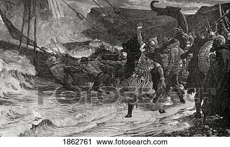 Stock Image - The Funeral Of A Viking From The Book The Church Of England A History For The People Published C. 1910. Fotosearch