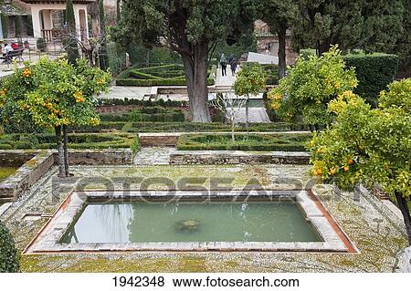 Stock Photo - The Gardens In The Alhambra; Granada Andalucia Spain. Fotosearch