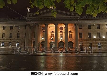 The General Post Office At Night, Dublin, Ireland View Large Photo Image Picture - The General Post Office At Night, Dublin, Ireland. Fotosearch
