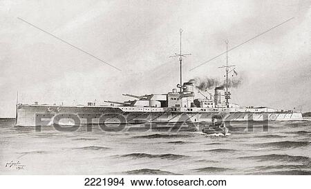 Picture - The German Battle Cruiser, Lutzow, Badly Damaged By The British Fleet In The Battle Of Jutland Bank, During World War I. From The Year 1916 Illustrated.. Fotosearch