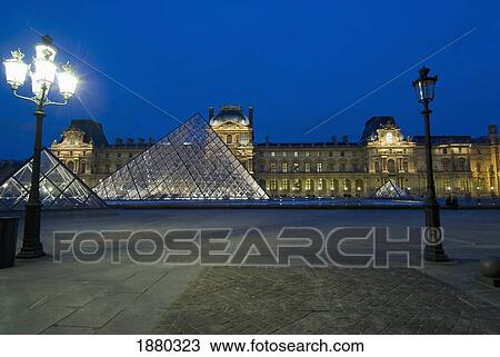 The Glass Pyramid At The Louvre At Dusk. View Large Photo Image Stock Image - The Glass Pyramid At The Louvre At Dusk.. Fotosearch
