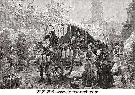 Stock Photograph - The Goose Market, Berlin, Germany In The 19Th Century. From Pictures From The German Fatherland Published C. 1880.. Fotosearch