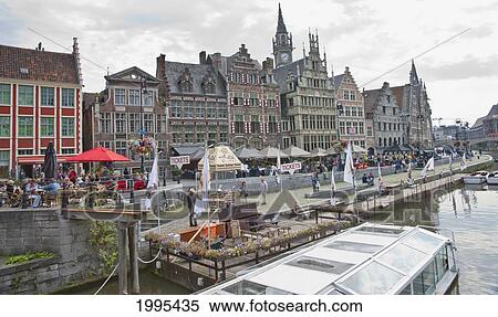 The Graslei One Of The Most Scenic Places In Old City Of Ghent; Ghent Oost-Vlaanderen Belgium View Large Photo Image Stock Photography - The Graslei One Of The Most Scenic Places In Old City Of Ghent; Ghent Oost-Vlaanderen Belgium. Fotosearch