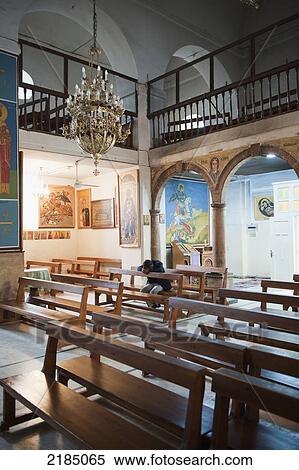 Stock Photography - The Greek Orthodox Church Of St. George Where The 6Th Century Madaba Mosaic Map Of Jerusalem And The Holy Land Covers The Floor, Madaba, Jordan, Middle East. Fotosearch