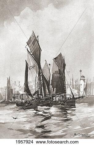 The Herring Fleet, Scarborough, Yorkshire, England In The Late 19Th Century. From Picturesque History Of Yorkshire, Published C. 1900. View Large Photo Image Picture - The Herring Fleet, Scarborough, Yorkshire, England In The Late 19Th Century. From Picturesque History Of Yorkshire, Published C. 1900.. Fotosearch