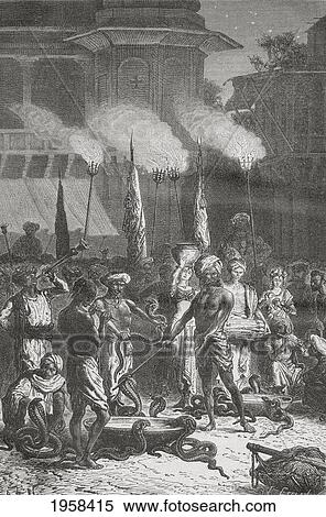 Stock Photography - The Hindu Festival Of Nag Panchami, The Worship Of Cobras, In Bombay, India In The 19Th Century. From El Mundo En La Mano, Published 1878.. Fotosearch