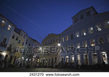 Stock Image - The historic colonial-era buildings of the Largo de Pelourinho square in the old upper city, including the city museum; Salvador, Bahia, Brazil. Fotosearch