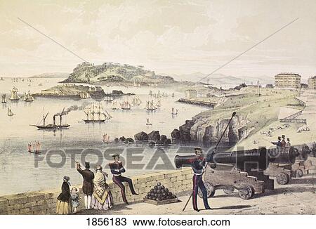 The Hoe, Drakes Island And Mt Edgecumbe From The Citadel From A 19Th Century Lithograph By Newman And Co, London. View Large Photo Image Stock Image - The Hoe, Drakes Island And Mt Edgecumbe From The Citadel From A 19Th Century Lithograph By Newman And Co, London.. Fotosearch