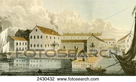 Stock Image - The house in Missolonghi, Greece, where Byron died. George Gordon Byron, 6th Baron Byron, later George Gordon Noel, 6th Baron Byron, 1788. Fotosearch