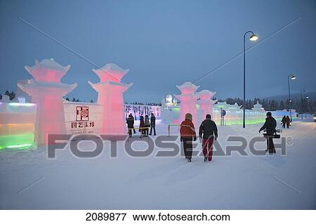 Stock Photo - The Icium Wonder World Of Ice Sculpture Park, An Annual Event Featuring Chinese Ice And Snow Sculptures, Levi, Lapland, Finland. Fotosearch