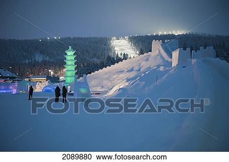 Stock Image - The Icium Wonderworld Of Ice Sculpture Park, An Annual Event Featuring Chinese Ice And Snow Sculptures, Levi, Lapland, Finland. Fotosearch