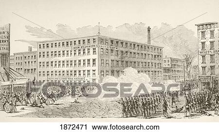 Stock Image - The Incident In Second Avenue During The New York Draft Riots, July 1863, During The American Civil War. From A 19Th Century Illustration.. Fotosearch