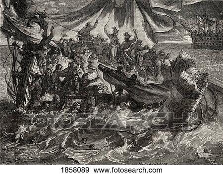 Stock Photo - The Incident Of Le Vengeur June 1St 1796 Against The British Fleet. From Histoire De La Revolution Francaise By Louis Blanc. Fotosearch