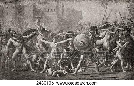 Stock Photography - The Intervention of the Sabine Women, after the painting by Jacques-Louis David. From Illustrierte Sittengeschichte vom Mittelalter bis zur Gegenwart by Eduard Fuchs, published 1909.. Fotosearch