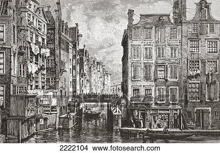Picture - The Jewish Quarter, Amsterdam, The Netherlands In The 19Th Century. From Pictures From Holland By Richard Lovett, Published 1887.. Fotosearch