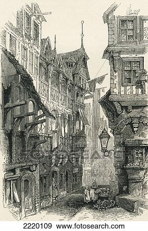 Stock Photo - The Jewish Quarter, Frankfurt Am Main, Hesse, Germany In The 19Th Century. From Pictures From The German Fatherland Published C. 1880.. Fotosearch
