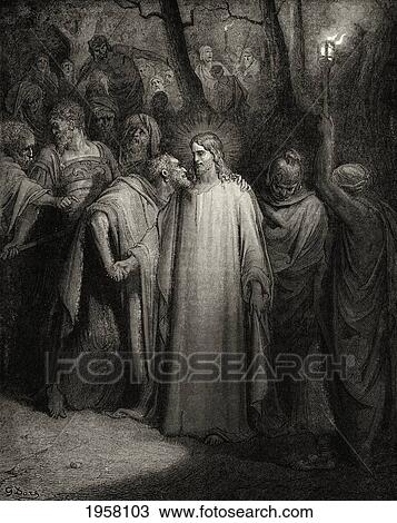 The Kiss. Judas Iscariot Kisses Jesus Christ In The Garden Of Gethsemane. After Gustave Dore. From El Mundo Ilustrado, Published Barcelona, Circa 1880. View Large Photo Image Stock Image - The Kiss. Judas Iscariot Kisses Jesus Christ In The Garden Of Gethsemane. After Gustave Dore. From El Mundo Ilustrado, Published Barcelona, Circa 1880.. Fotosearch