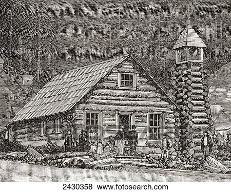 Stock Photo - The Klondike Presbyterian Church at Juneau, Alaska, founded in 1877. From The Strand Magazine published 1897.. Fotosearch