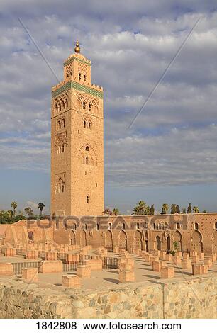 The Koutoubia Mosque And Its Imposing Minaret; Marrakech, Morocco View Large Photo Image Stock Photo - The Koutoubia Mosque And Its Imposing Minaret; Marrakech, Morocco. Fotosearch