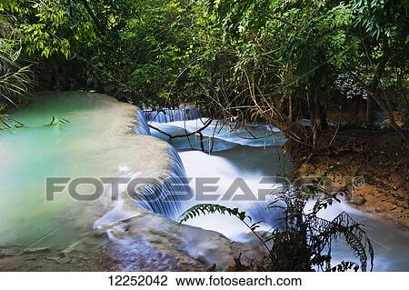 Stock Image - The Kuang Si waterfalls just outside of Luang Prabang; Laos. Fotosearch