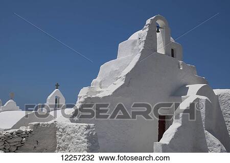 The landmark whitewashed Church of Panagia Porportiani; Mykonos Town, Mykonos, Cyclades, Greece View Large Photo Image Stock Image - The landmark whitewashed Church of Panagia Porportiani; Mykonos Town, Mykonos, Cyclades, Greece. Fotosearch
