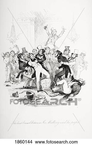 Picture - The Last Brawl Between Sir Mulbery And His Pupil. Illustration From The Charles Dickens Novel Nicholas Nickleby By H. K. Browne Known As Phiz. Fotosearch