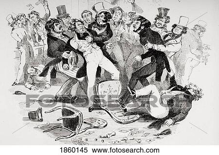 Stock Photography - The Last Brawl Between Sir Mulbery And His Pupil. Illustration From The Charles Dickens Novel Nicholas Nickleby By H. K. Browne Known As Phiz. Fotosearch
