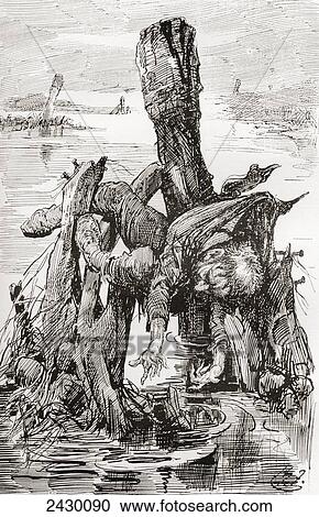 Stock Image - The Last of Quilp. Illustration by Harry Furniss for the Charles Dickens novel The Old Curiosity Shop, from The Testimonial Edition, published 1910.. Fotosearch