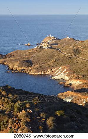 The Lighthouse And Communications Apparatus On The Headland Cabo De Gata-Nijar Natural Park; Cabo De Gata Almeria Province Spain View Large Photo Image Stock Photography - The Lighthouse And Communications Apparatus On The Headland Cabo De Gata-Nijar Natural Park; Cabo De Gata Almeria Province Spain. Fotosearch