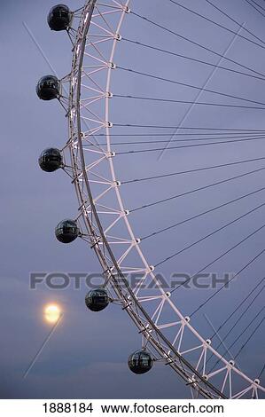 Picture - The London Eye At Dusk And Moon, Close Up. Fotosearch