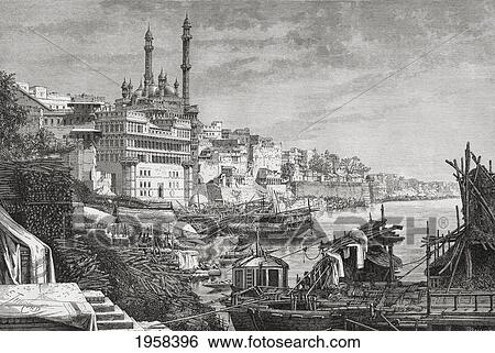 The Madhoray Ghat At The Mosque Of Aurangzeb On The Ganges River, Varanasi, Uttar Pradesh, India In The 19Th Century. From El Mundo En La Mano, Published 1878. View Large Photo Image Stock Photograph - The Madhoray Ghat At The Mosque Of Aurangzeb On The Ganges River, Varanasi, Uttar Pradesh, India In The 19Th Century. From El Mundo En La Mano, Published 1878.. Fotosearch