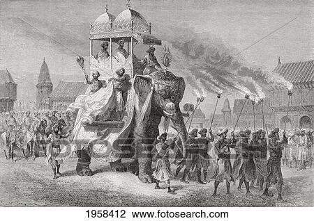 Stock Image - The Maharaja Of Baroda, India, Riding An Elephant In A Procession In The 19Th Century. From El Mundo En La Mano, Published 1878.. Fotosearch