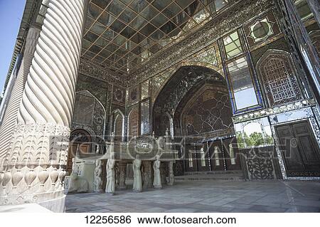 Stock Photograph - The Marble Throne veranda (Iwan-e Takht-e Marmar), Golestan Palace; Tehran, Iran. Fotosearch