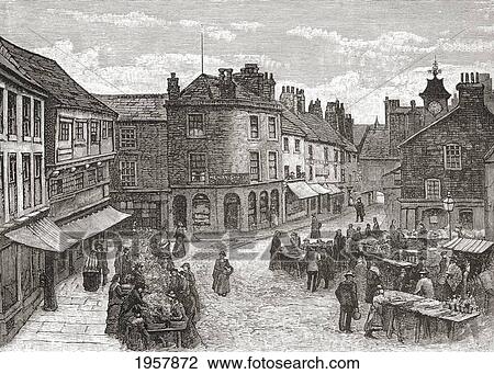 Stock Image - The Market Place And Old Town Hall, Carlisle, Cumbria, England In The Late 19Th Century. From Our Own Country Published 1898. Fotosearch