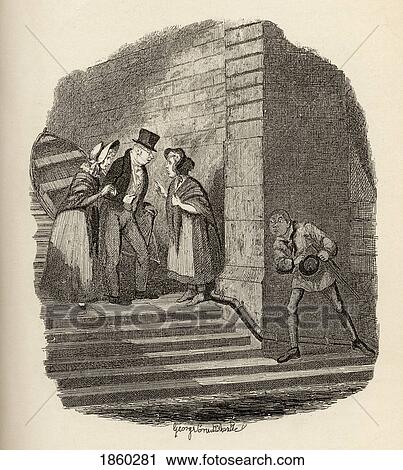 Stock Image - The Meeting. From The Book The Adventures Of Oliver Twist By Charles Dickens, With Illustrations By G. Cruikshank. Published By Chapman And Hall, London 1901.. Fotosearch