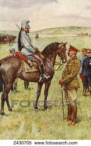 Stock Photography - The meeting in France between Lord Kitchener and General Baratier. After a drawing by W. Paget. Field Marshal Horatio Herbert Kitchener, 1st Earl Kitchener, 1850. Fotosearch