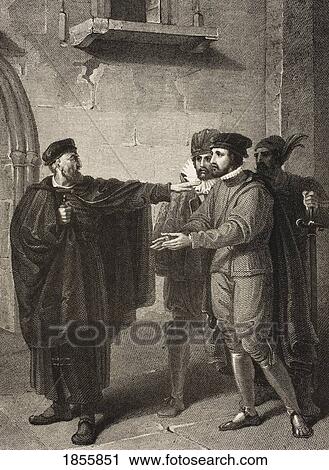 Stock Image - The Merchant Of Venice. Act Iii. Scene Iii. Venice A Street. Shylock, Salarino, Antonio And Gaoler. From The Boydell Shakespeare Gallery Published Late 19Th Century. After A Painting By Richard Westall.. Fotosearch