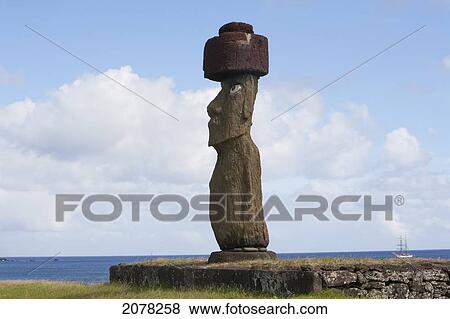 The Moai Of Ahu Ko Te Riku At The Tahai Ceremonial Complex Statue, Restored By William Mulloy Is The Only Statue To Feature Inlaid Eyes. Hubert Herzog And Tony Saulnier Had The Pukao (Top Knot) Cut And Put In Place, Rapa Nui (Easter Island), Chile View Large Photo Image Stock Photo - The Moai Of Ahu Ko Te Riku At The Tahai Ceremonial Complex Statue, Restored By William Mulloy Is The Only Statue To Feature Inlaid Eyes. Hubert Herzog And Tony Saulnier Had The Pukao (Top Knot) Cut And Put In Place, Rapa Nui (Easter Island), Chile. Fotosearch