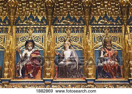 Stock Photo - The Monarch's Room In The Alcazar With Statues Of The Monarchs Of Castile, Left To Right, King Alonso X, Queen Berenguela V And King Fernando Iii; Segovia, Segovia Province, Spain. Fotosearch
