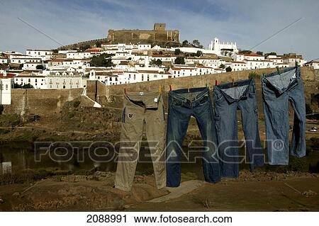 Stock Image - The Moorish Castle At Mertola One Of The Best Preserved Moorish Towns In Portugal; Mertola Portugal. Fotosearch
