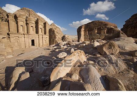Stock Photo - The Nabatean Architecture Of The Monastery; Petra Jordan. Fotosearch