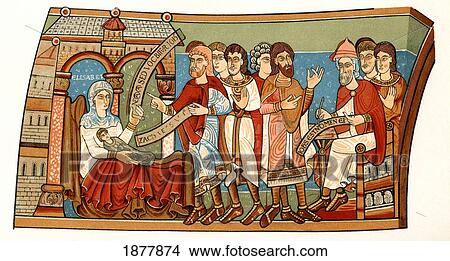 Picture - The Naming Of St. John The Baptist, After A 12Th Century Wall Painting In The Crypt Of Canterbury Cathedral. From The Book Short History Of The English People By J. R. Green, Published London 1893. Fotosearch