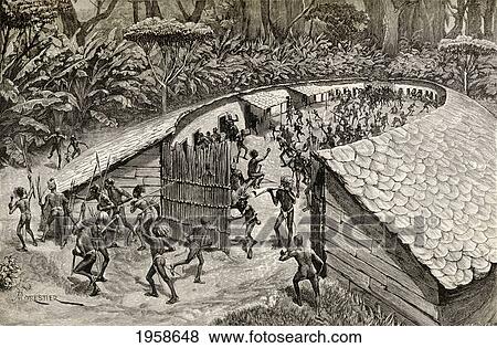 Stock Photo - The Natives Of Iyugu, Africa Preparing Themselves For War. From In Darkest Africa By Henry M. Stanley Published 1890.. Fotosearch
