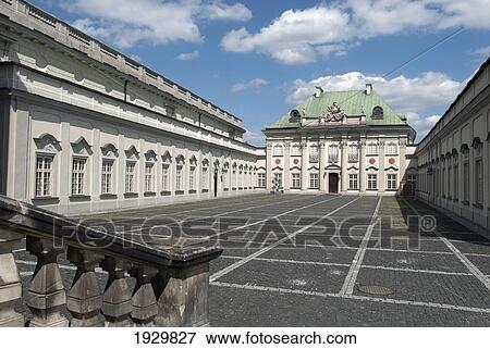 Stock Photo - The neo-classical Pod Blacha Palace, rebuilt after Second World War destruction and now forms part of the UNESCO World Heritage site Old Town of Warsaw, Poland. Fotosearch