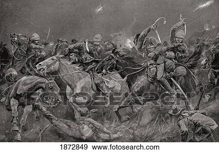 Stock Photo - The Night Charge Of The 19Th Royal Hussars Near Lydenberg, Mpumalanga, South Africa On November 7Th 1900 During The Second Boer War. From South Africa And The Transvaal War, By Louis Creswicke, Published 1900.. Fotosearch