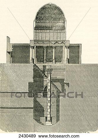 Stock Photo - The Nilometer, Island of Rhoda, Egypt in the 19th century. A Nilometer was a structure for measuring the Nile River's clarity and water level during the annual flood season. From The Imperial Bible Dictionary, published 1889.. Fotosearch